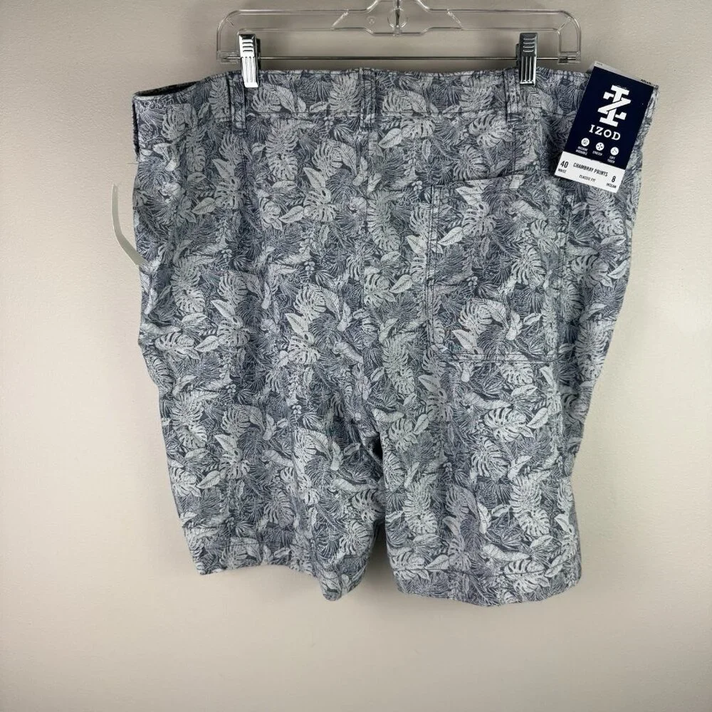 IZOD Mens 40 Chambray Print Shorts 8 Inseam Classic Fit Stretch Golf NWT